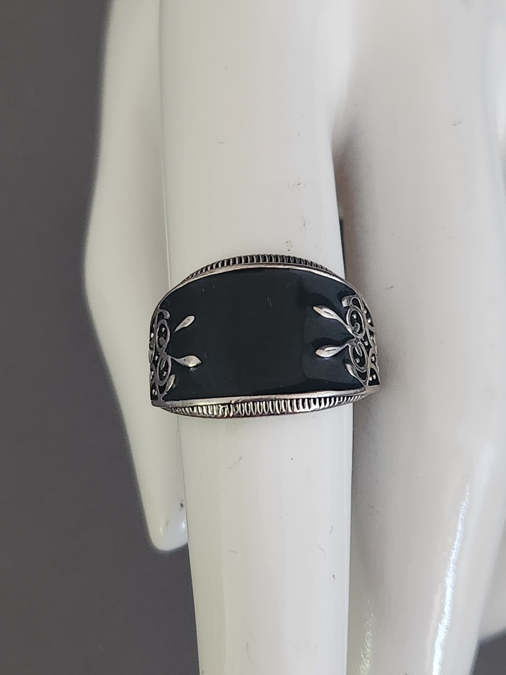 Bold Black Enamel & Silver Statement Ring
